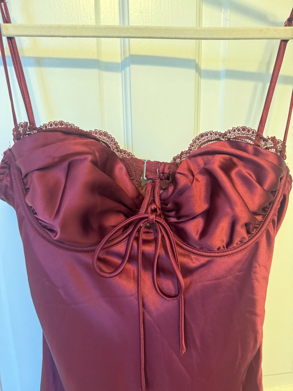 Hello Molly Satin Lace-Trim Wine Camisole Slip